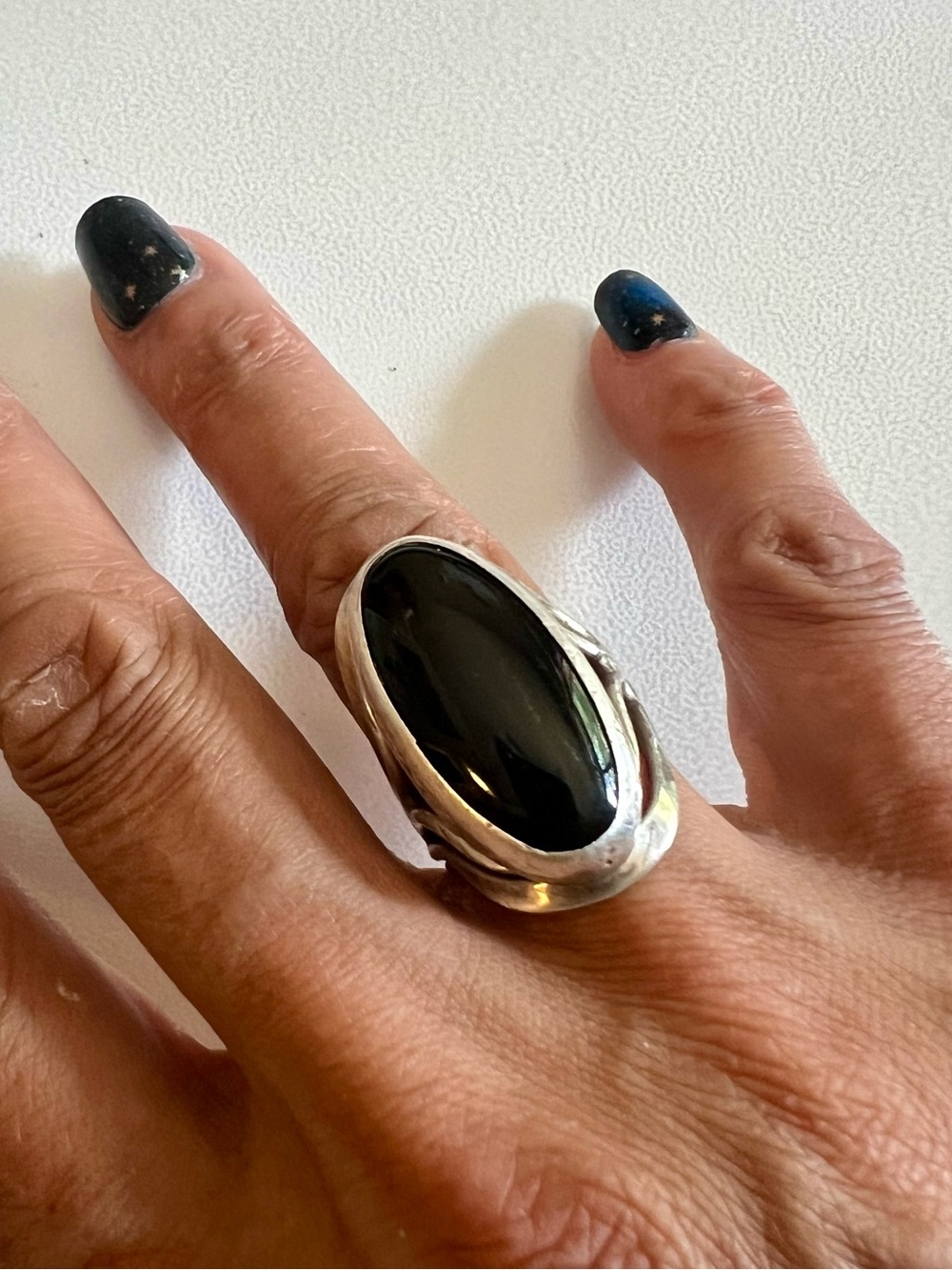 Sterling Silver Black Onyx Oval Statement Ring Sz 7